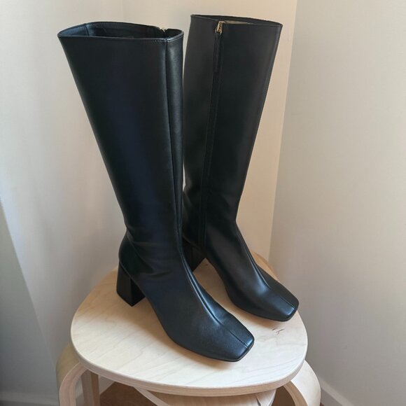 Svegan Black Vegan Leather Knee High Boots - Picture 1 of 6